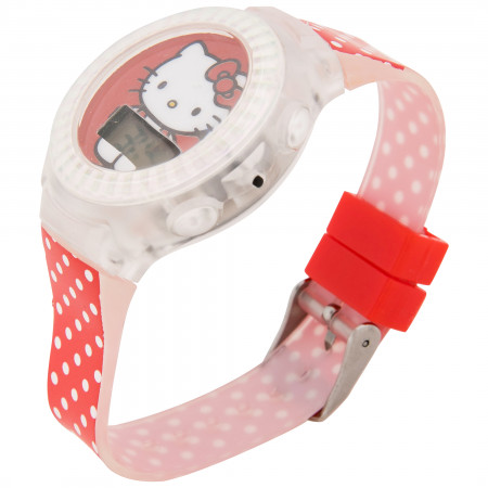 ☆27/HELLO KITTY 腕時計＆フィギュア台 Hello Kitty Polka Dot LCD Kid's Watch with Silicone Band